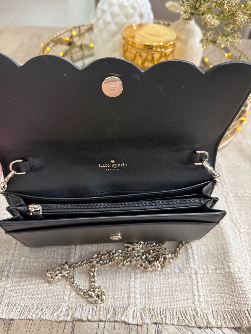 kate spade Black Leather Scallop Flap Crossbody with Gold Chain - Picture 6 of 6